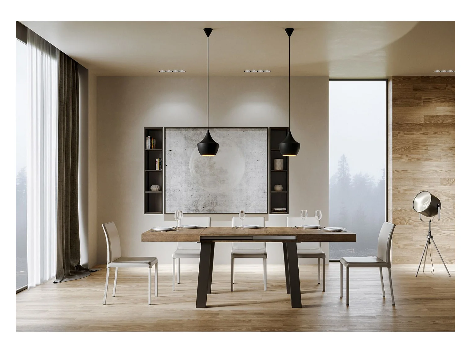 Table extensible 90x120/380 cm Bridge Noyer pieds Anthracite