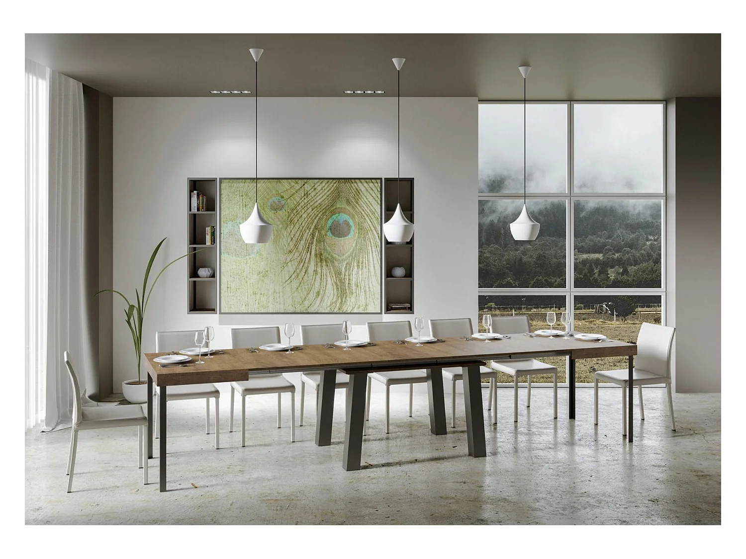 Table extensible 90x120/380 cm Bridge Noyer pieds Anthracite