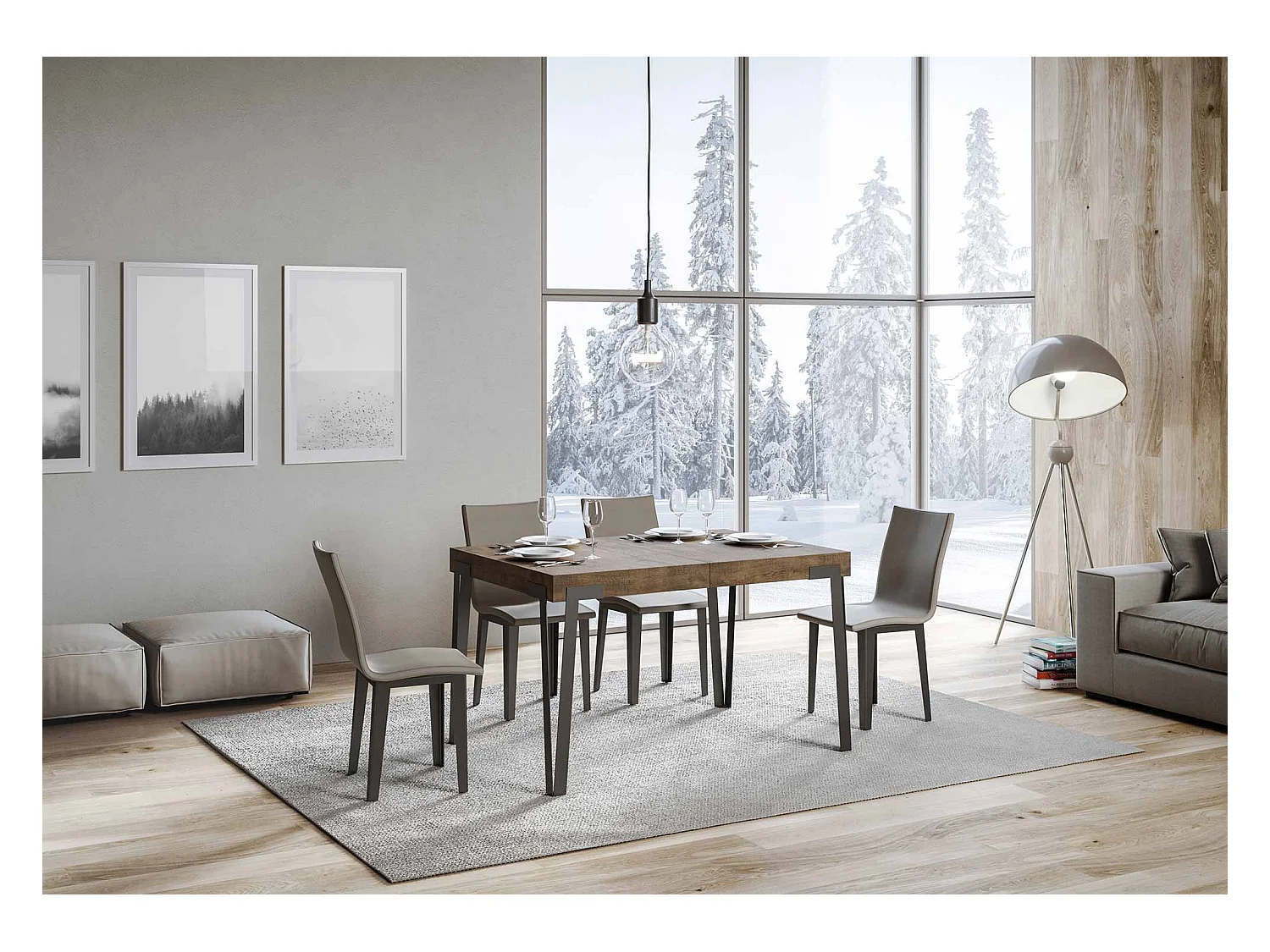 Table extensible 90x140/244 cm Rio Noyer cadre Anthracite