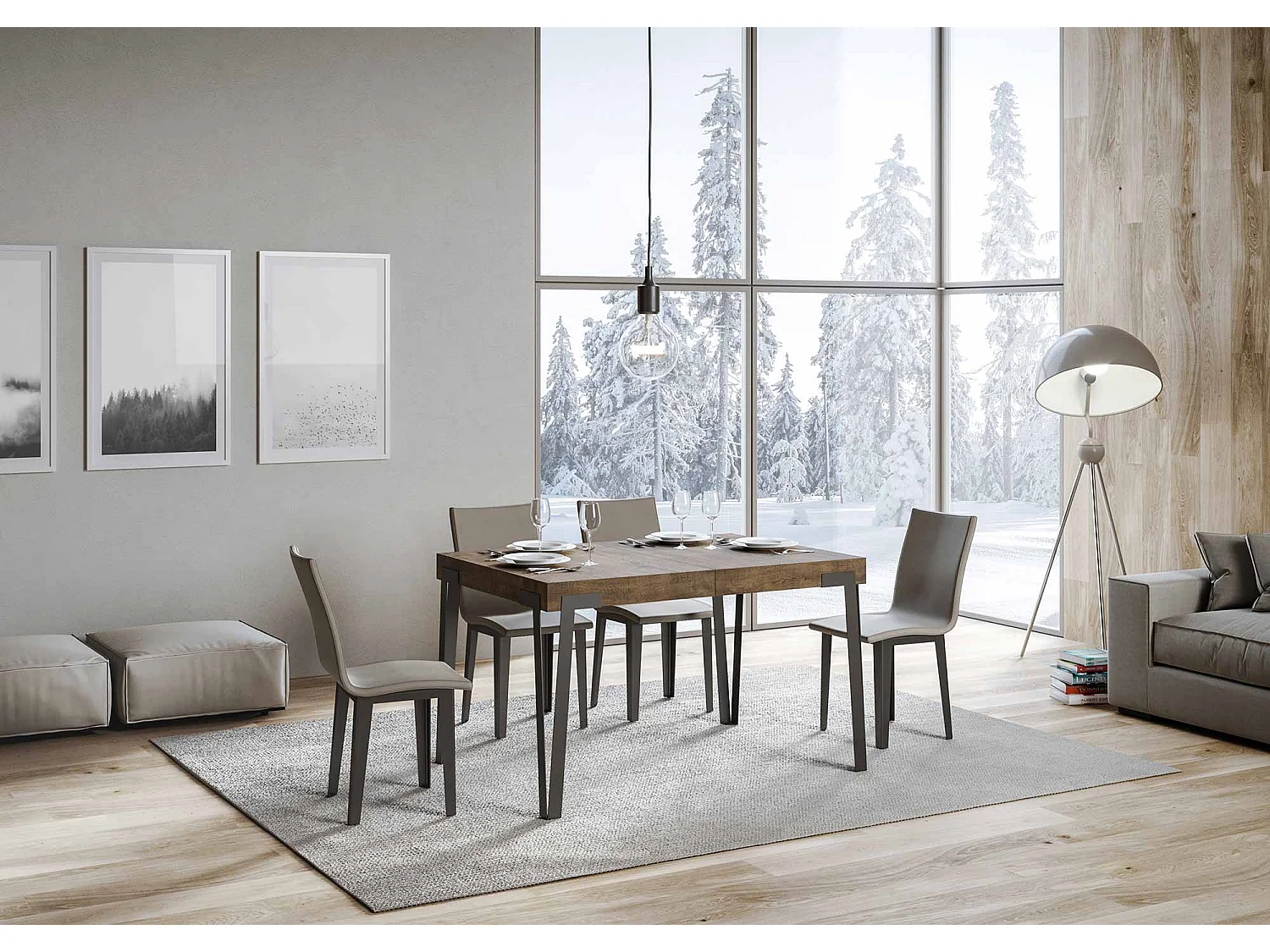 Table extensible 90x140/244 cm Rio Noyer cadre Anthracite
