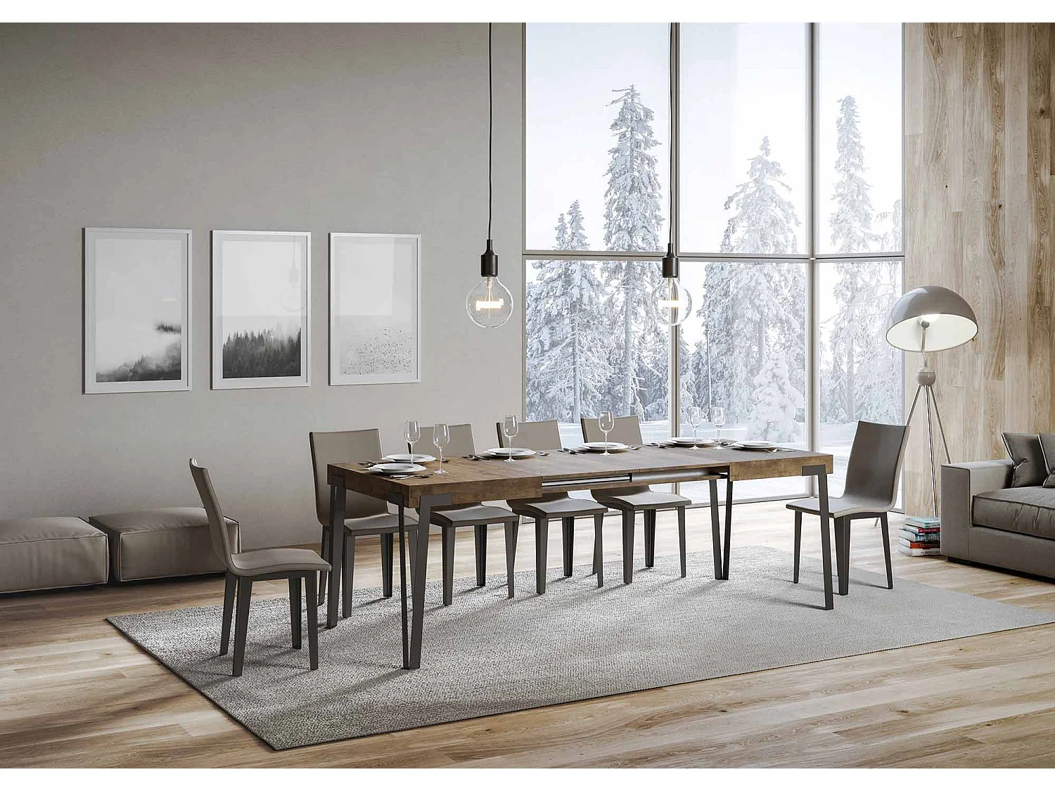 Table extensible 90x140/244 cm Rio Noyer cadre Anthracite
