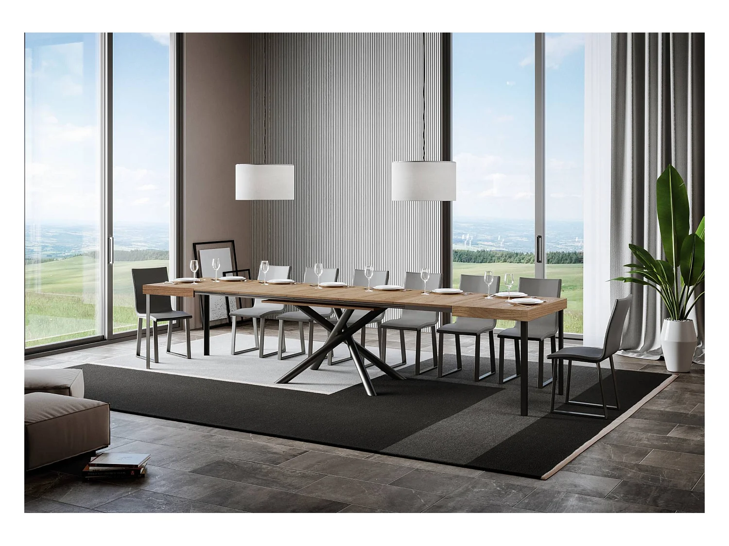 Table extensible 90x120/380 cm Famas Chêne Nature pieds Anthracite