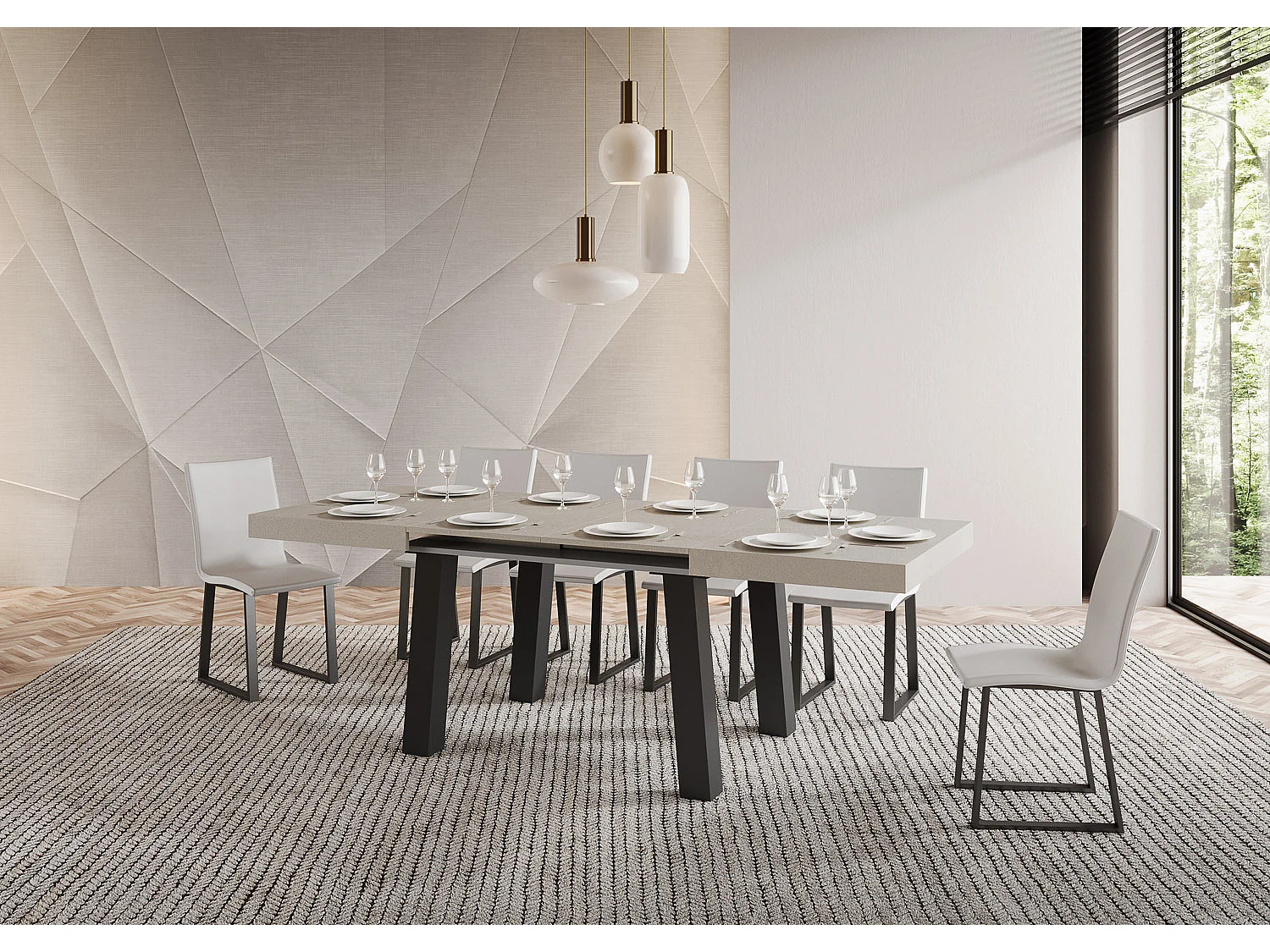 Table extensible 90x140/244 cm Bridge Cachemire cadre Anthracite