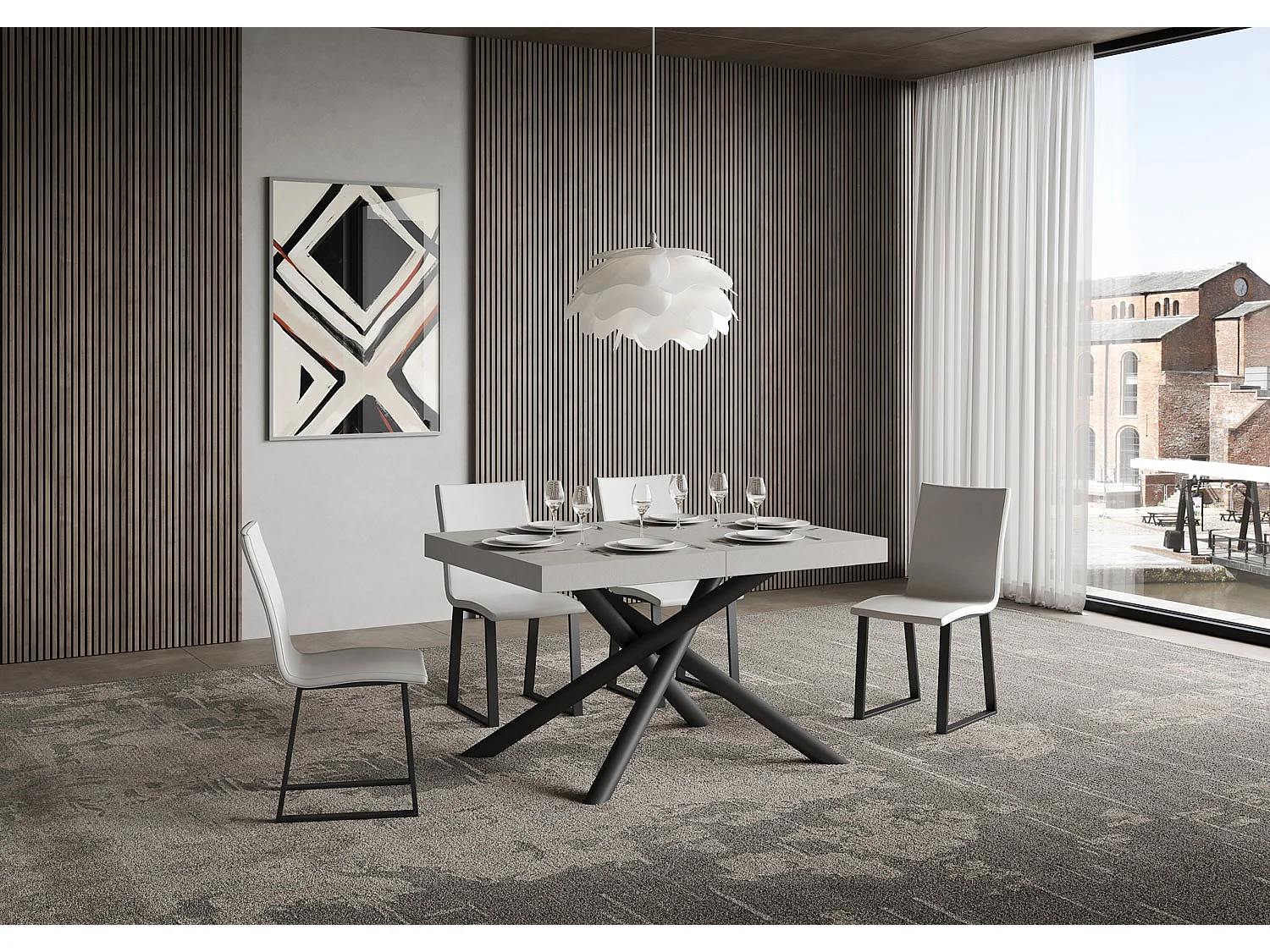 Table extensible 90x120/224 cm Famas Cachemire cadre Anthracite
