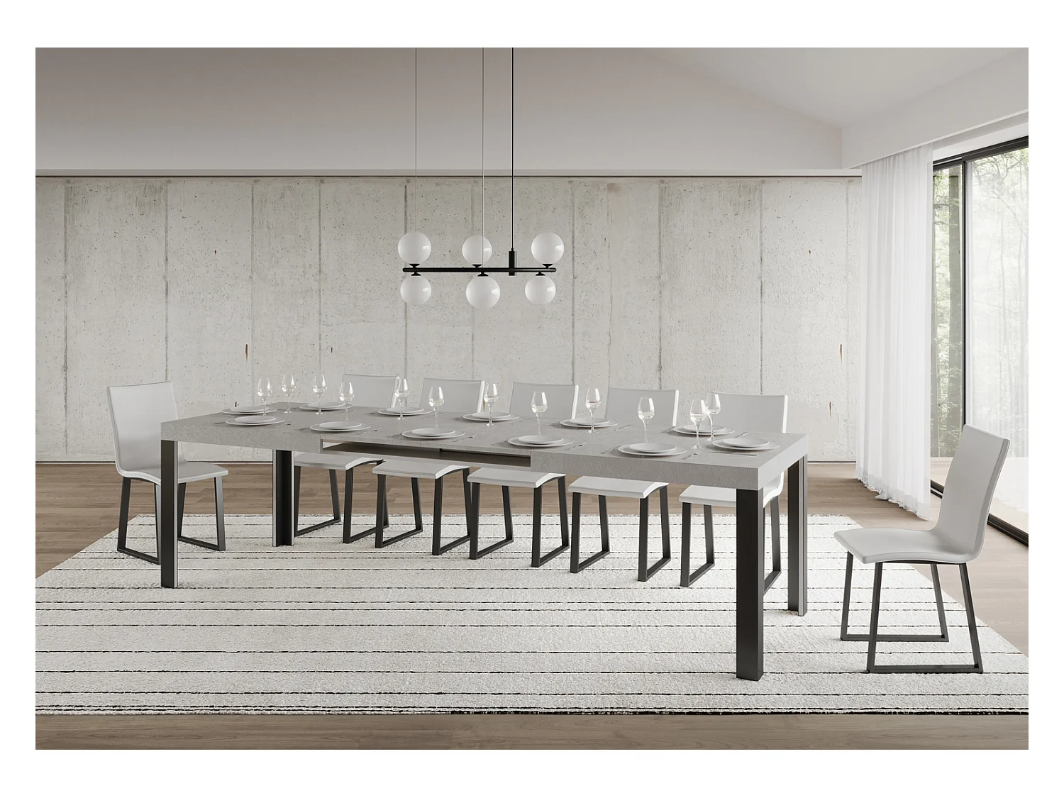 Table extensible 90x200/304 cm Linea Cachemire cadre Anthracite
