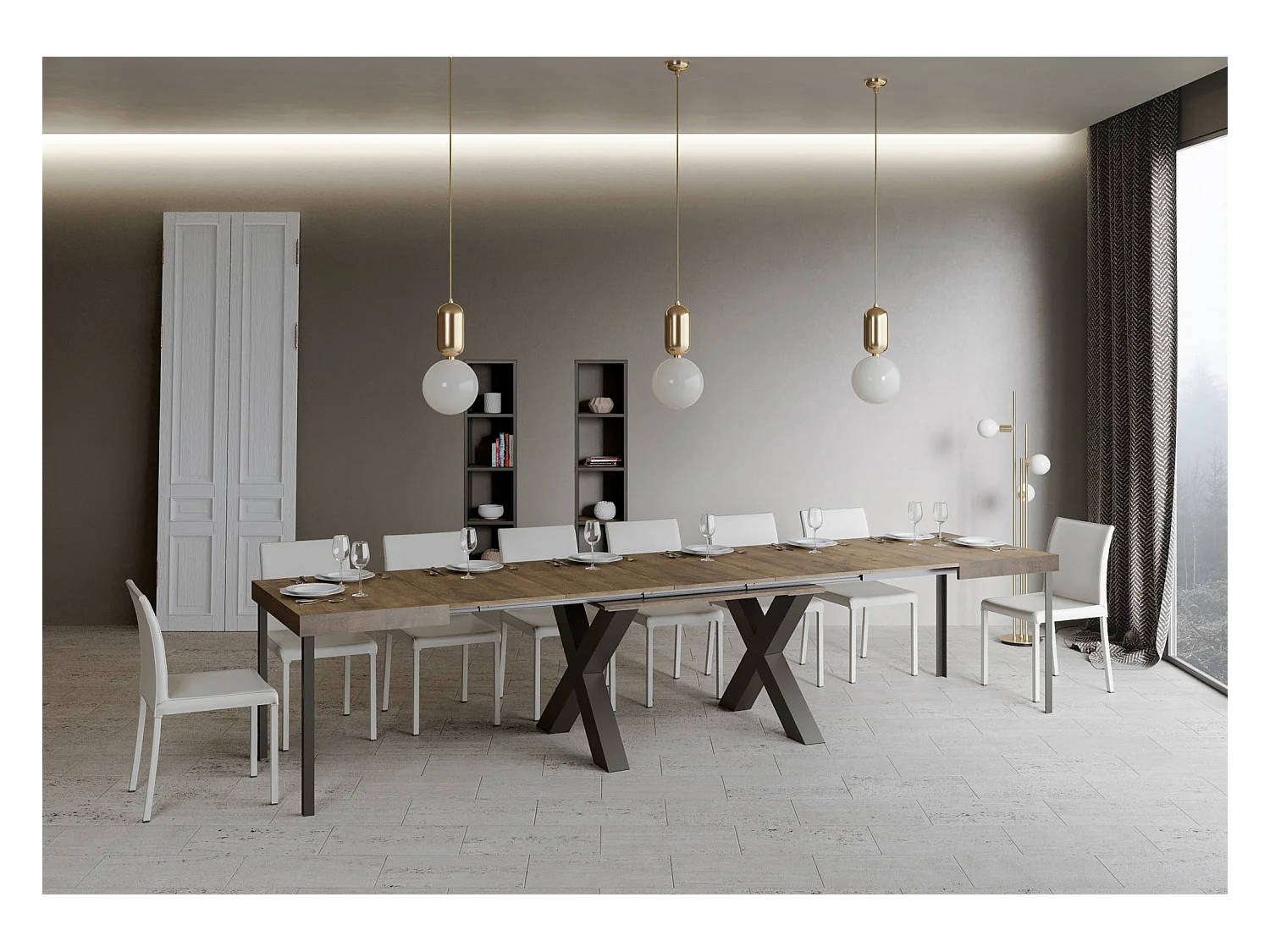 Table extensible 90x200/460 cm Traffic Noyer cadre Anthracite