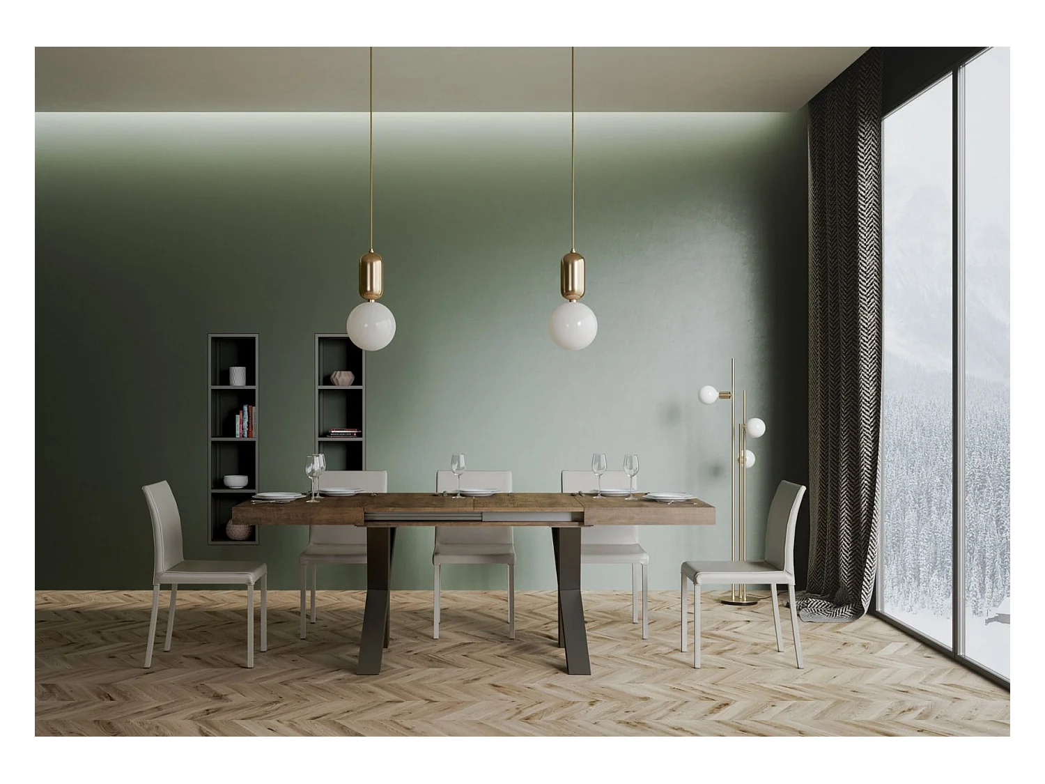 Table extensible 90x200/460 cm Traffic Noyer cadre Anthracite