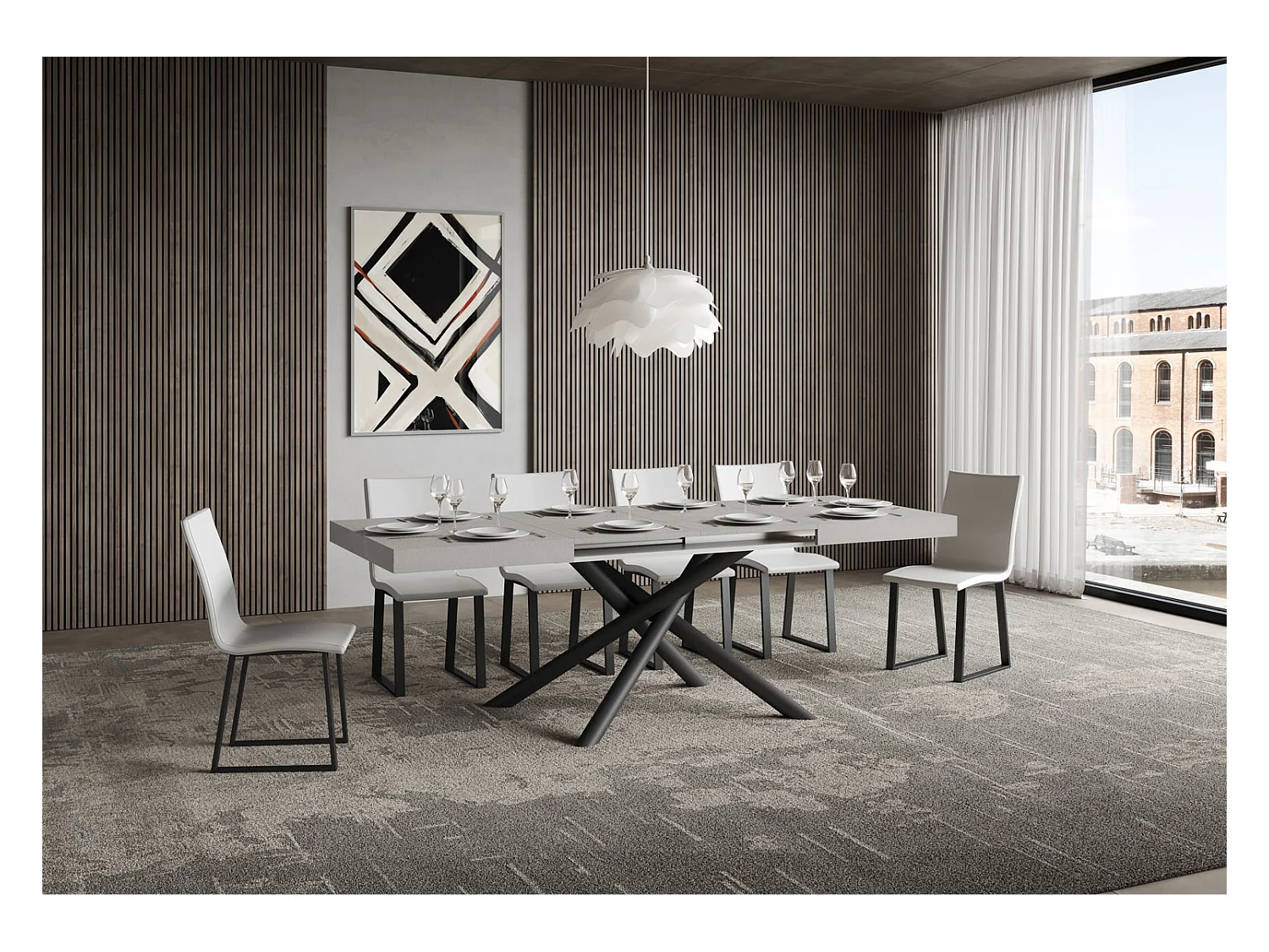 Table extensible 90x120/380 cm Famas Cachemire pieds Anthracite