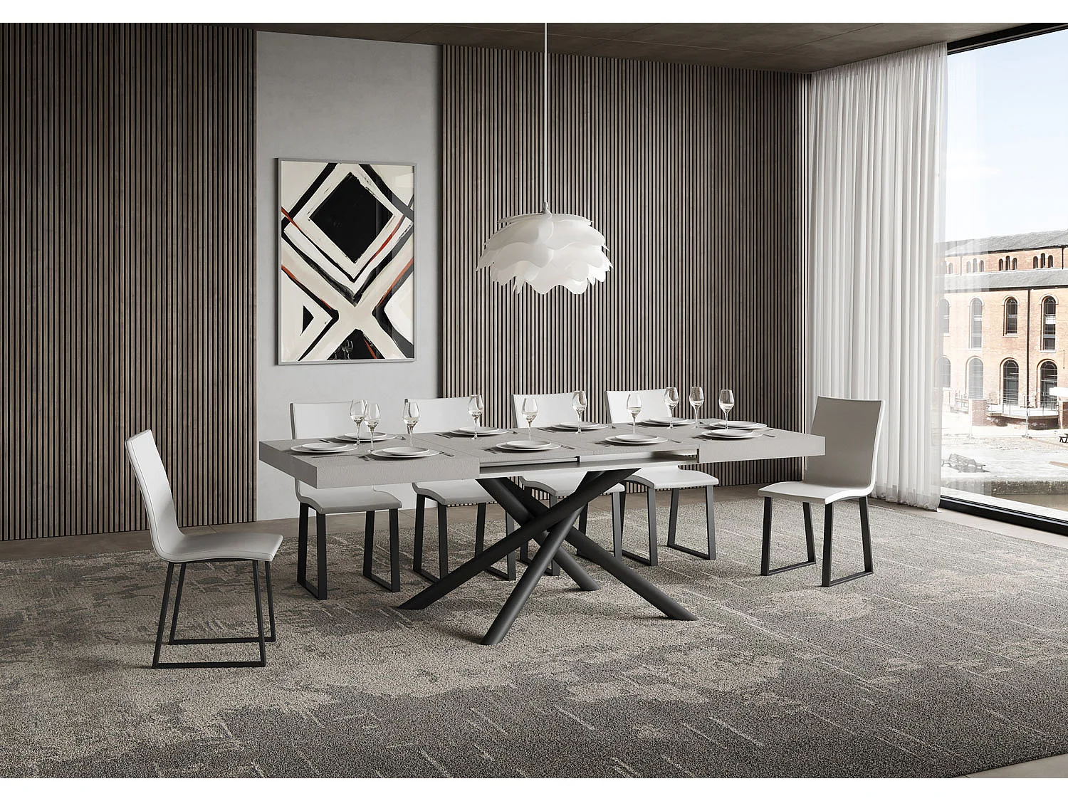 Table extensible 90x120/380 cm Famas Cachemire pieds Anthracite