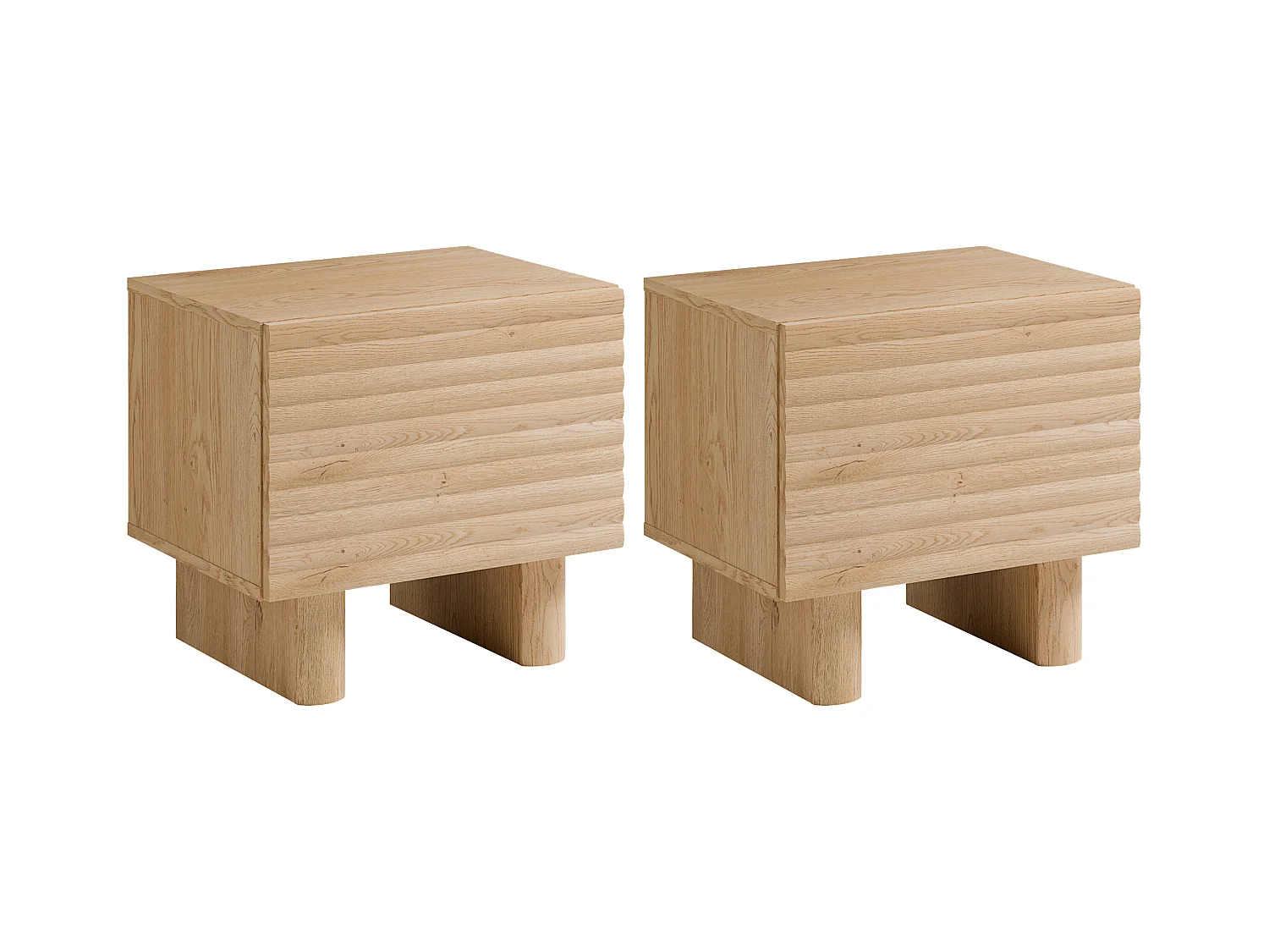 Lot de 2 tables de chevet 1 porte - MDF - Coloris : Naturel - LUDIMA