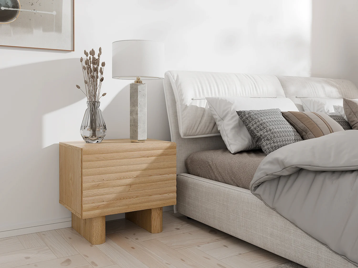 Conjunto de 2 mesas de cabeceira 1 porta MDF cor natural - LUDIMA