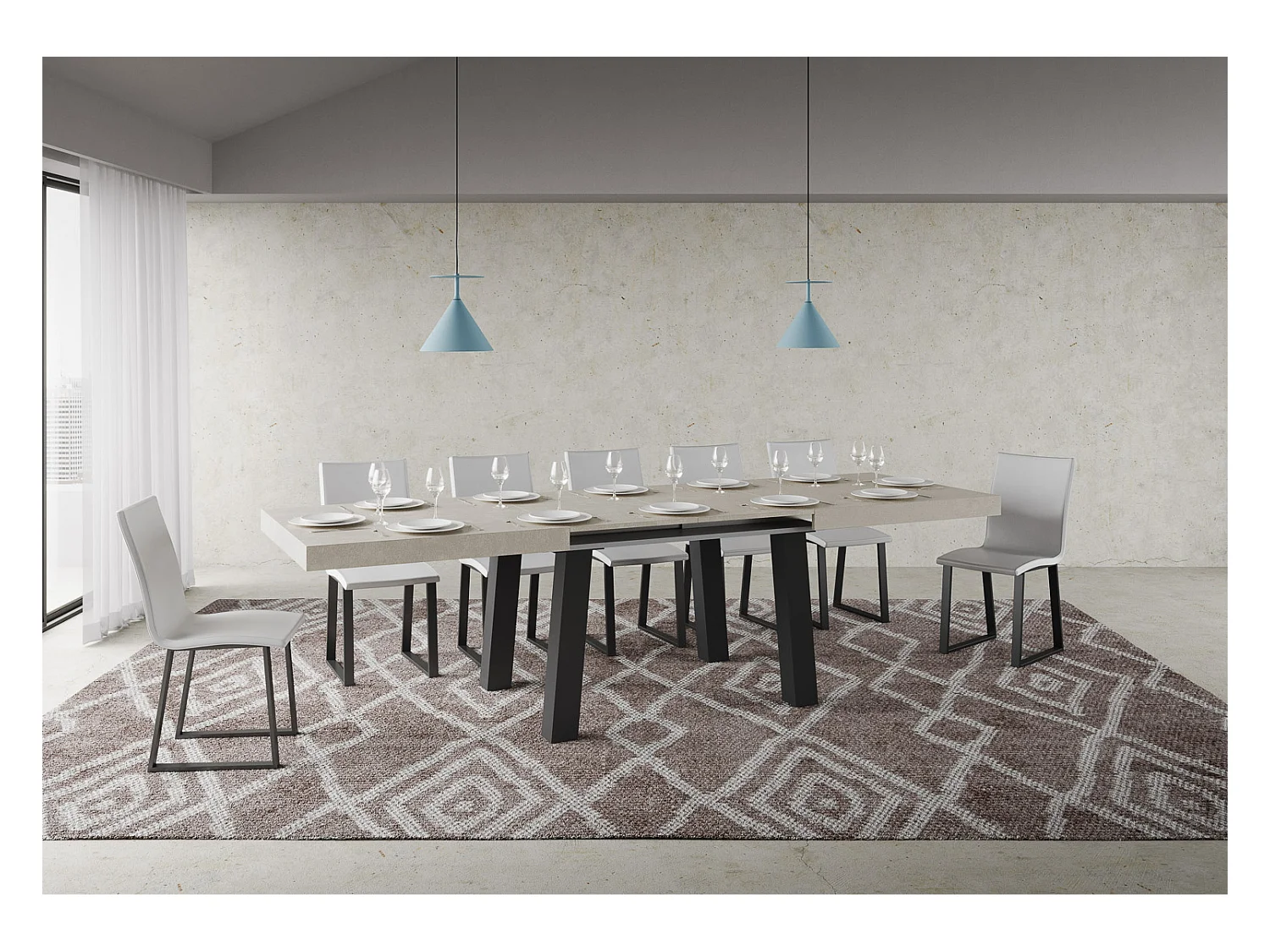 Table extensible 90x160/264 cm Bridge Cachemire cadre Anthracite