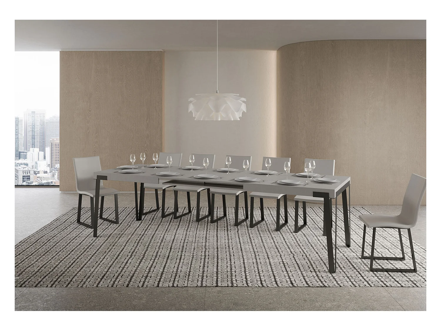 Ausziehtisch 90x160/264 cm Rio Kaschmir mit Eisenrahmen aus Anthrazit