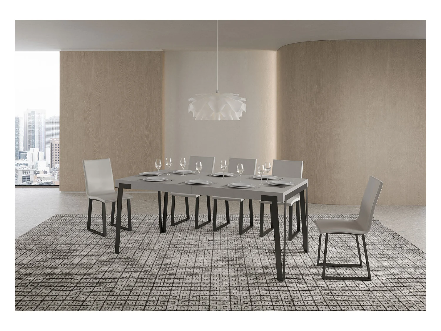 Ausziehtisch 90x160/264 cm Rio Kaschmir mit Eisenrahmen aus Anthrazit