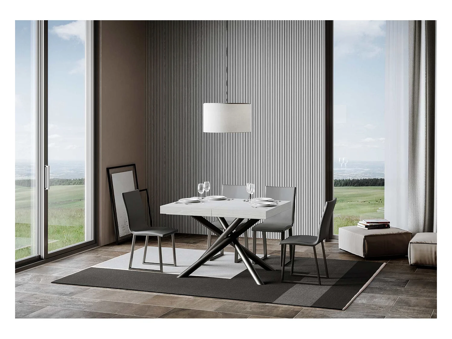 Table extensible 90x120/380 cm Famas Frêne Blanc pieds Anthracite