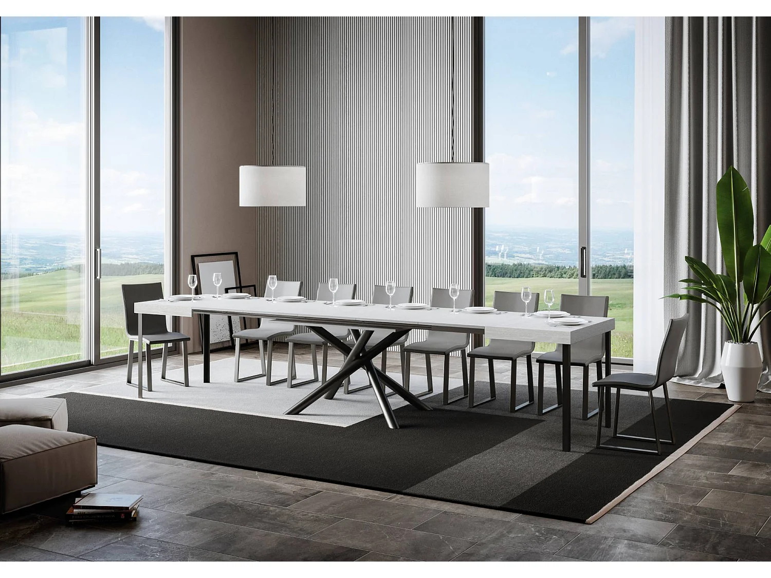 Table extensible 90x120/380 cm Famas Frêne Blanc pieds Anthracite