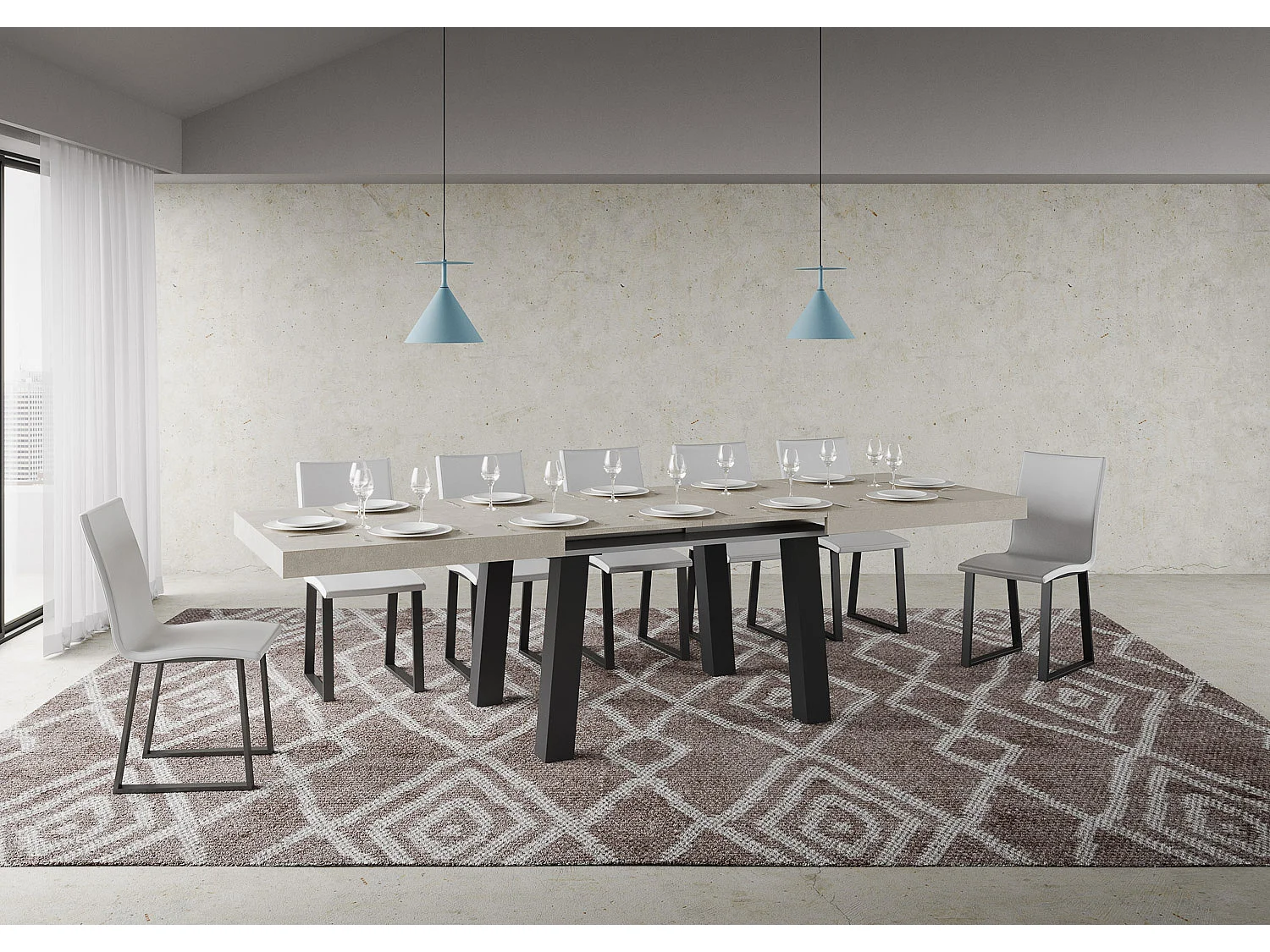 Table extensible 90x180/440 cm Bridge Cachemire cadre Anthracite