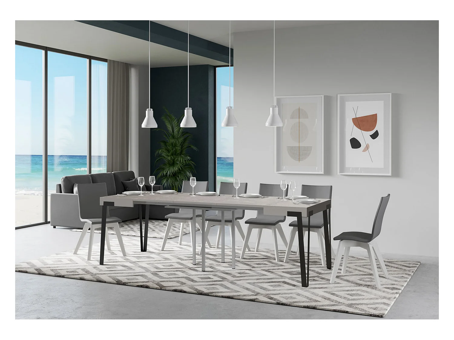 Table extensible 90x90/246 cm Rio Cachemire cadre Anthracite