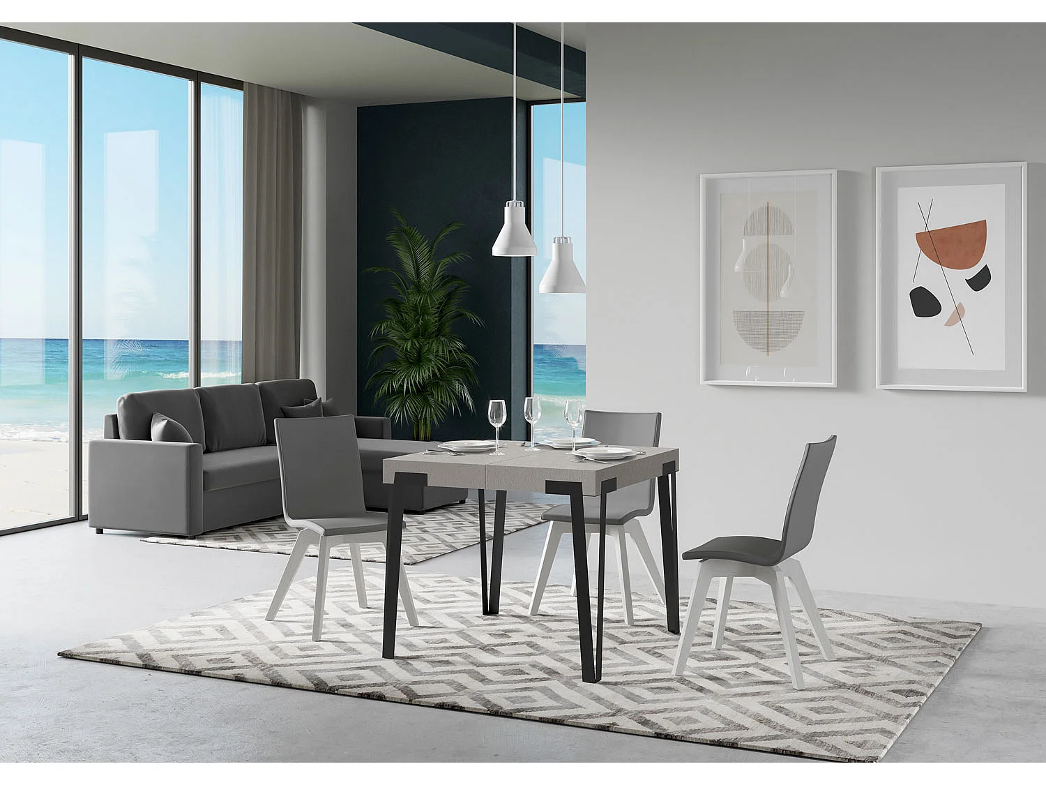 Table extensible 90x90/246 cm Rio Cachemire cadre Anthracite