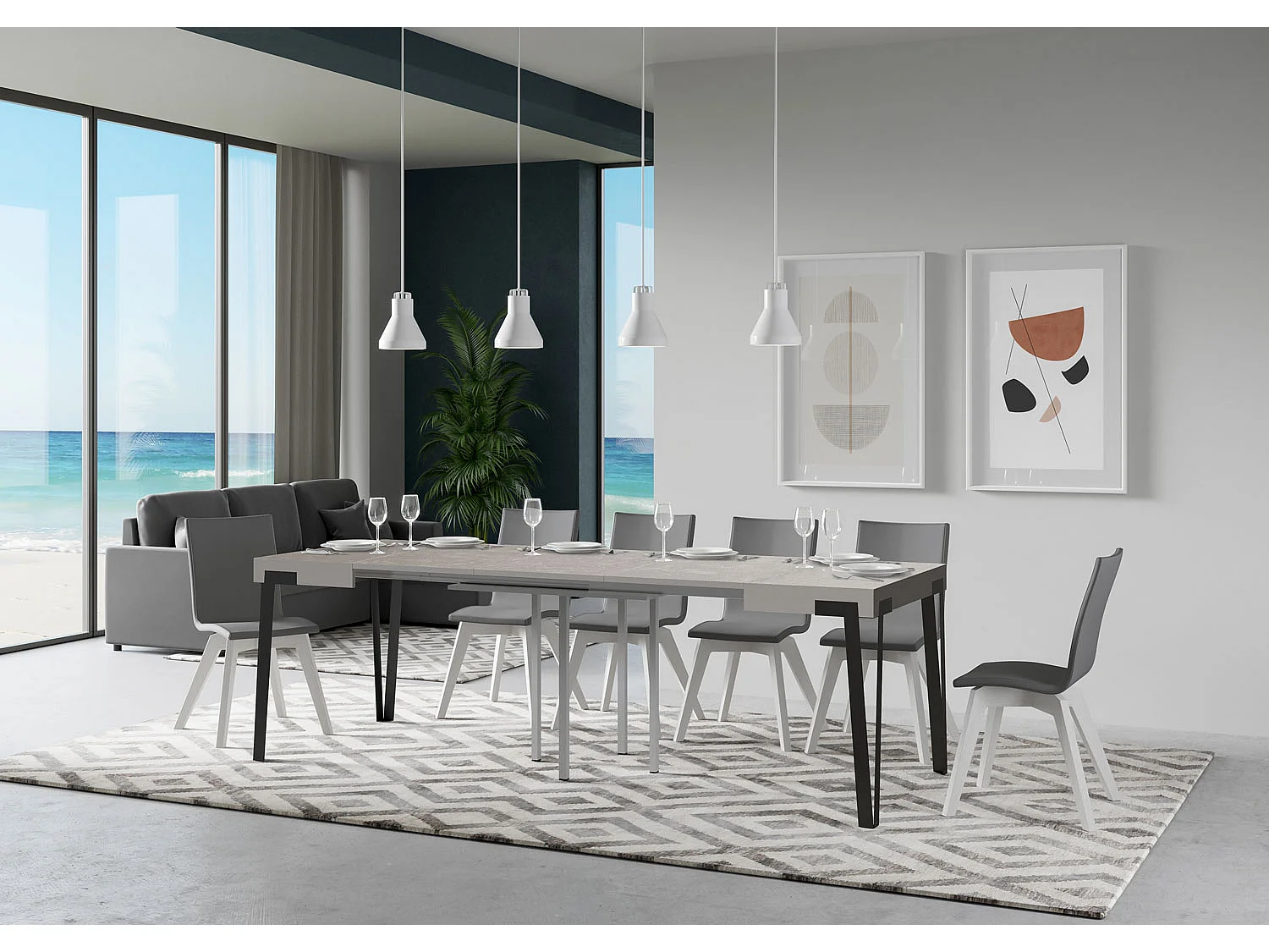 Table extensible 90x90/246 cm Rio Cachemire cadre Anthracite