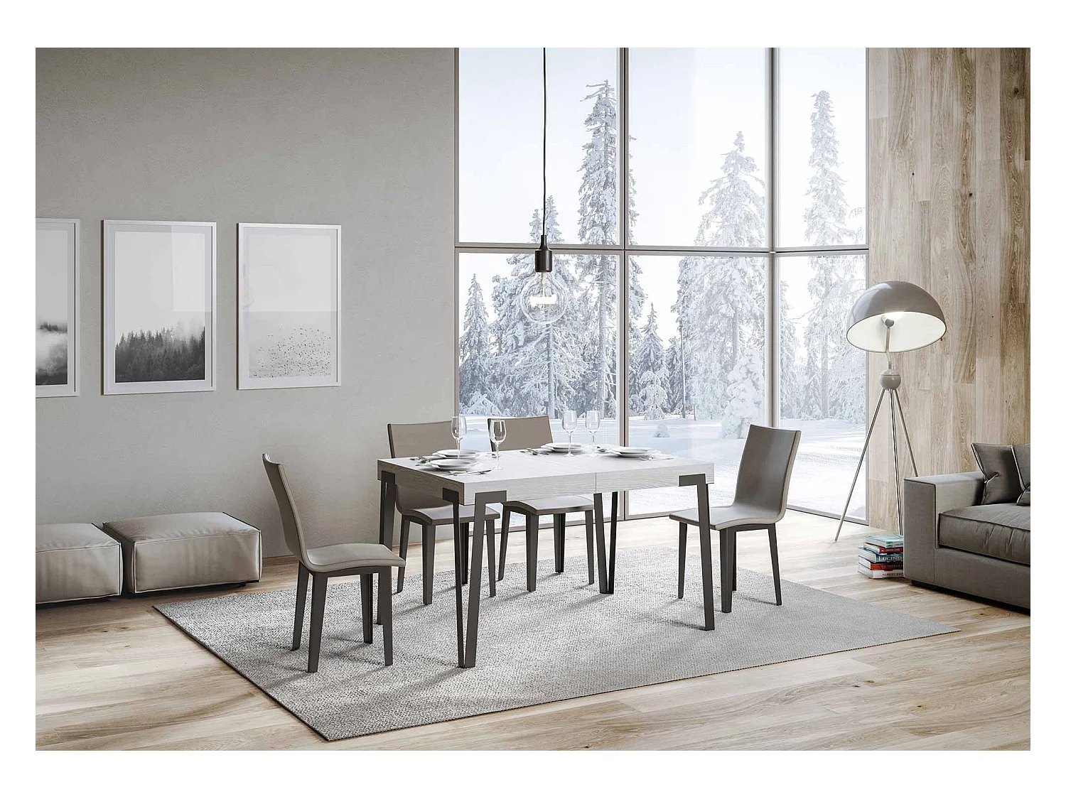 Table extensible 90x140/244 cm Rio Frêne Blanc cadre Anthracite