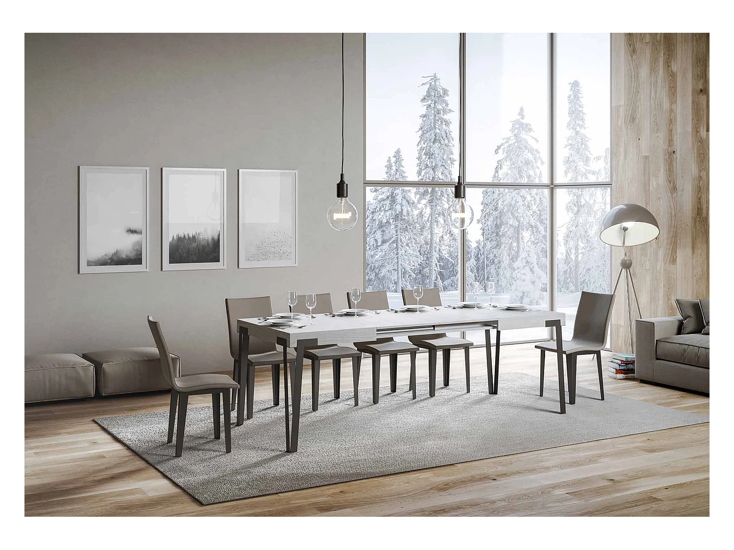 Table extensible 90x140/244 cm Rio Frêne Blanc cadre Anthracite