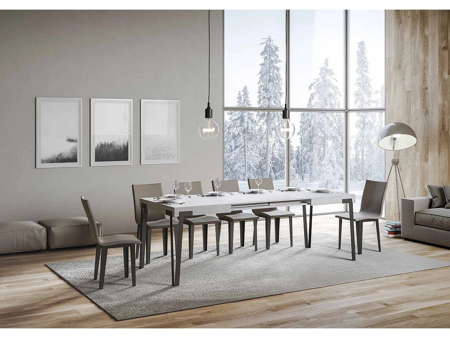 Table extensible 90x140/244 cm Rio Frêne Blanc cadre Anthracite