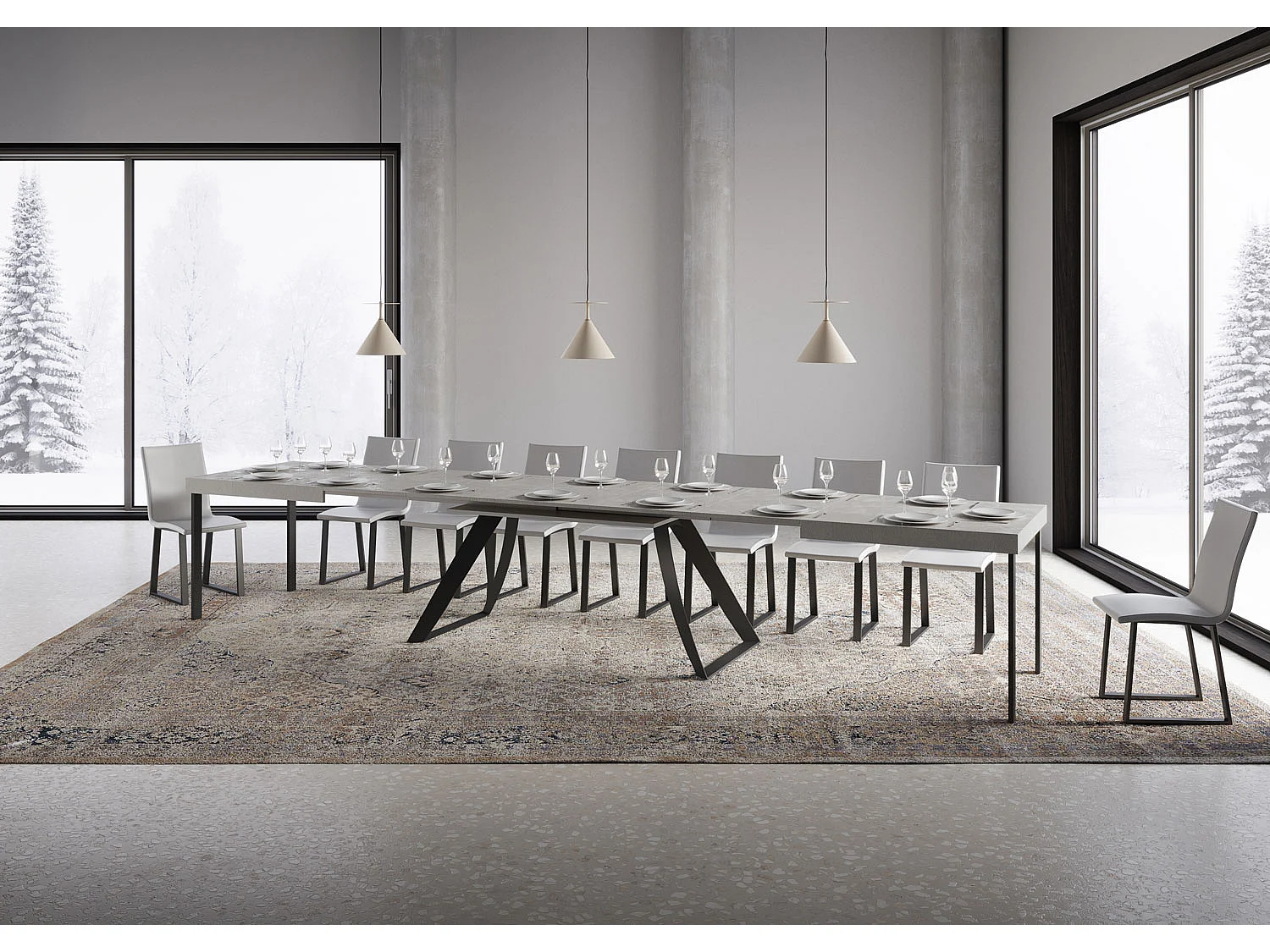Uitschuifbare tafel 90x180/440 cm Proxy kasjmier frame antraciet