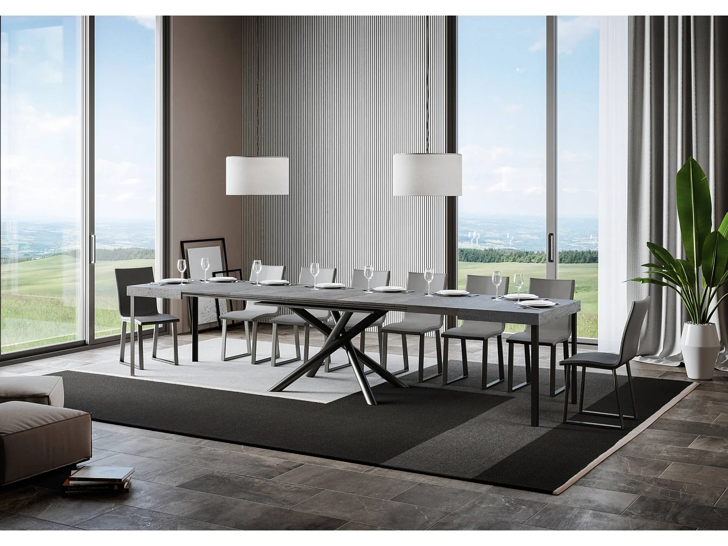 Table extensible 90x120/380 cm Famas Gris Béton pieds Anthracite