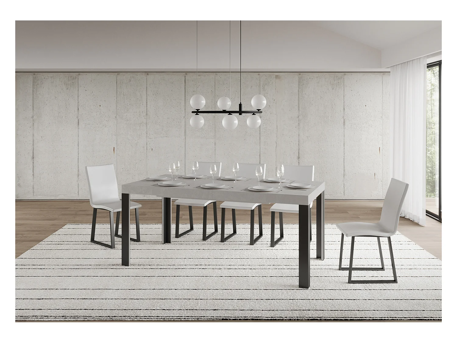 Table extensible 90x160/264 cm Linea Cachemire cadre Anthracite