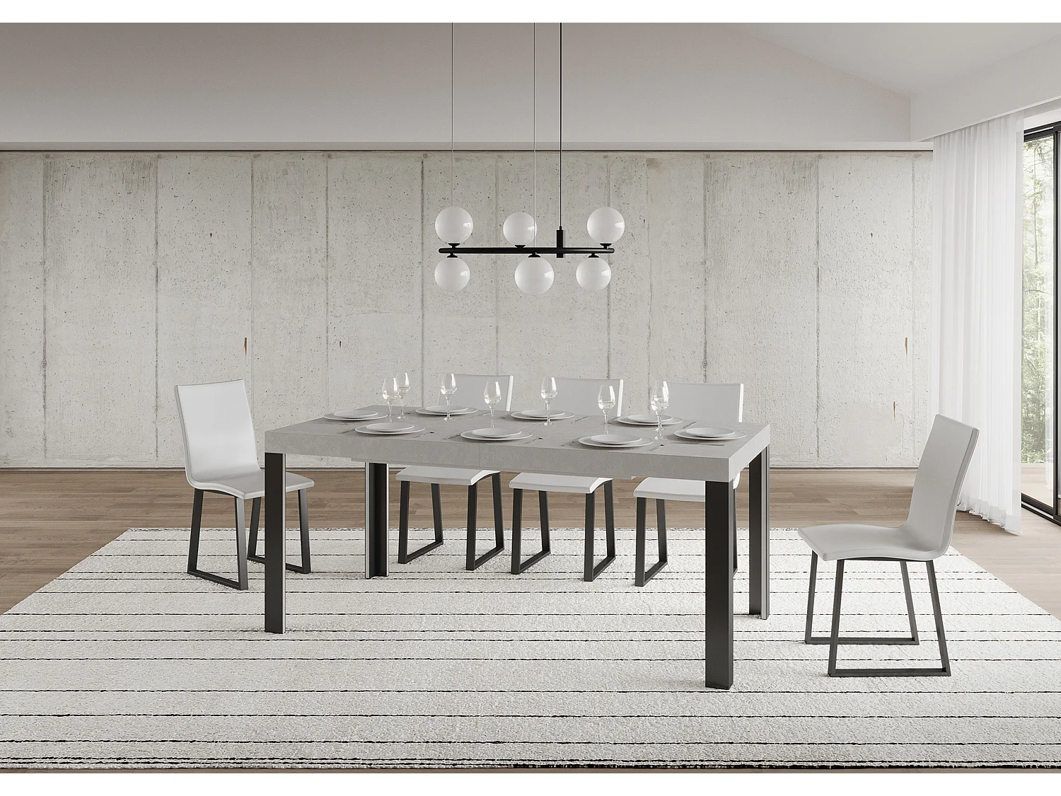Table extensible 90x160/264 cm Linea Cachemire cadre Anthracite
