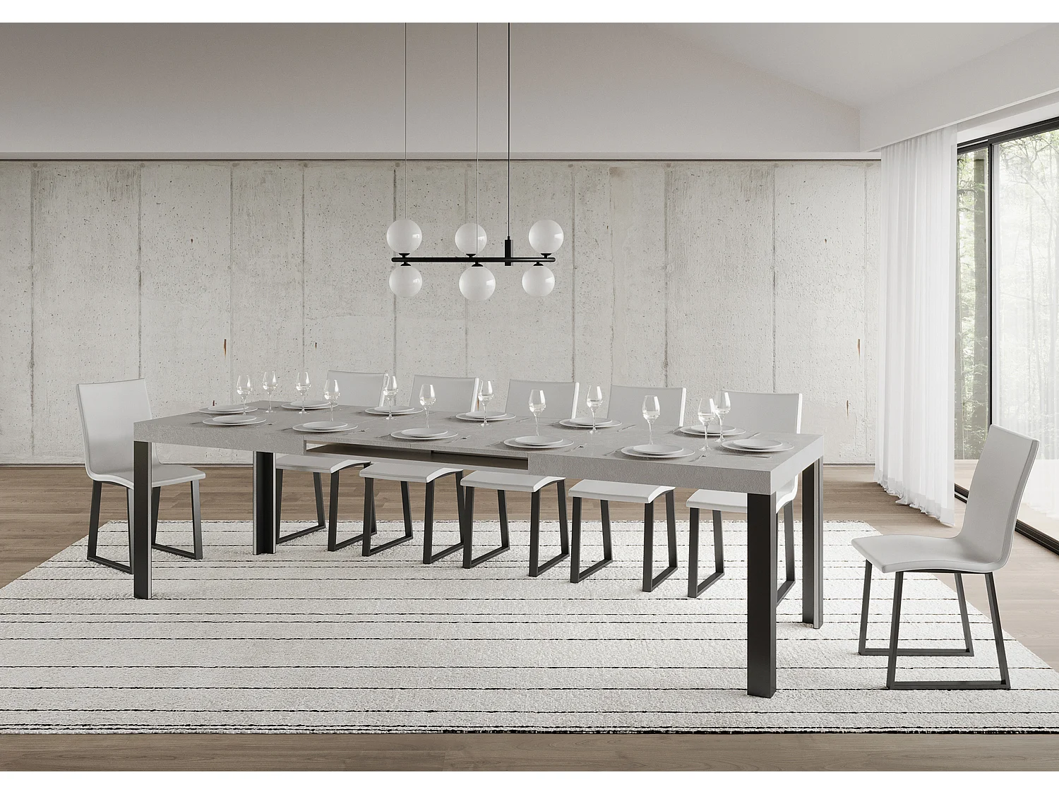Table extensible 90x160/264 cm Linea Cachemire cadre Anthracite