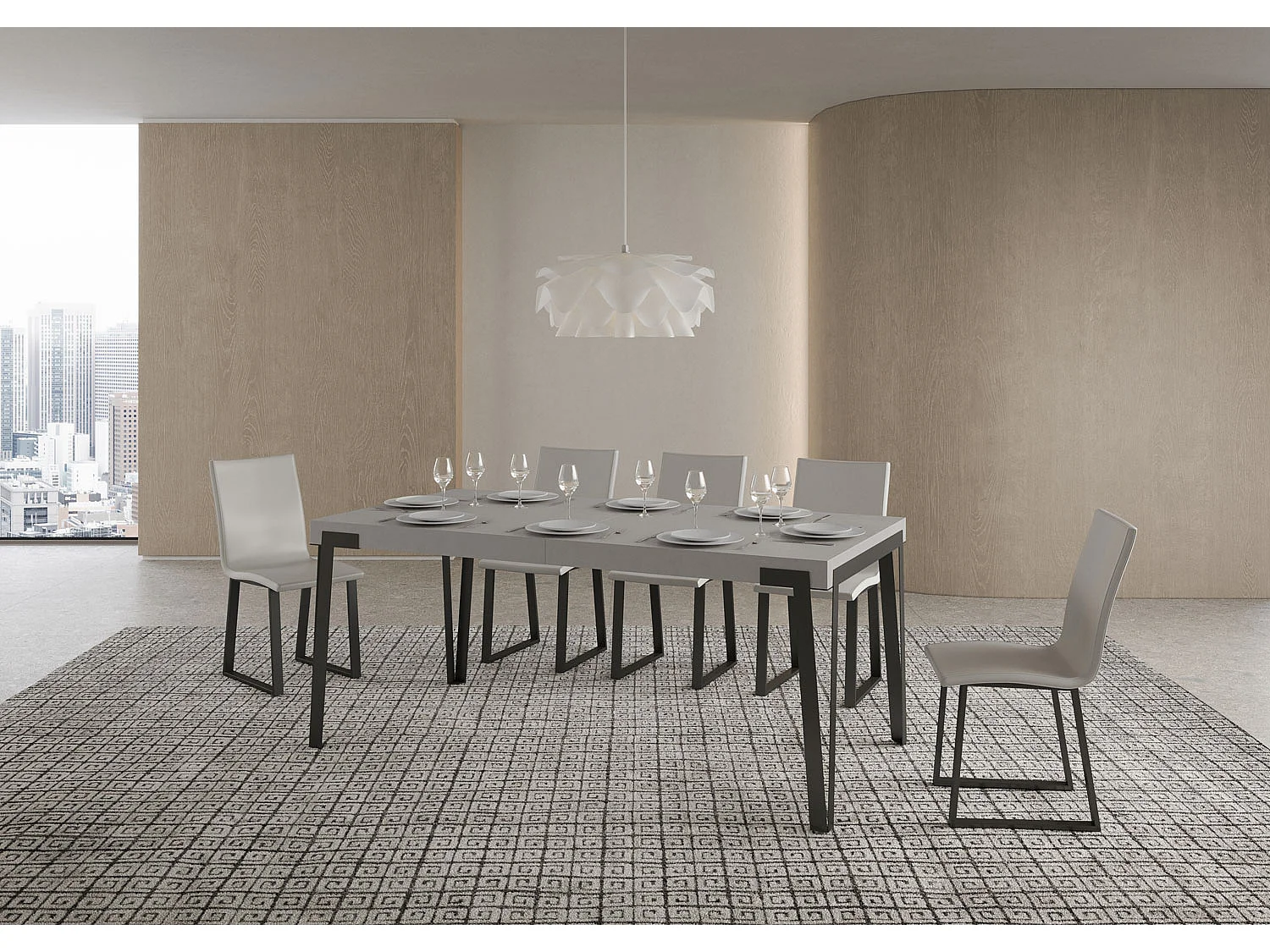 Ausziehtisch 90x180/284 cm Rio Kaschmir mit Eisenrahmen aus Anthrazit