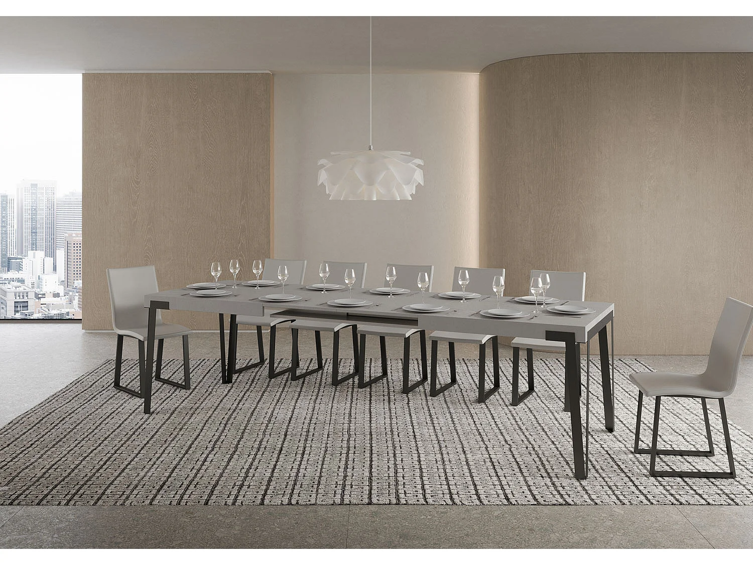 Ausziehtisch 90x180/284 cm Rio Kaschmir mit Eisenrahmen aus Anthrazit