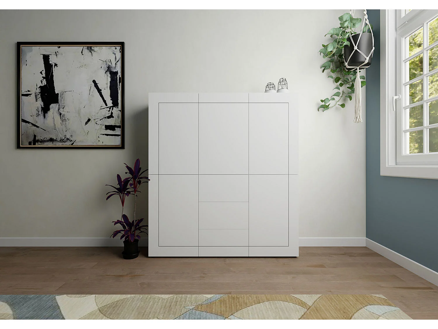 Armário alto 5 portas/3 gavetas 150x35x165 cm Elios branco brilhante