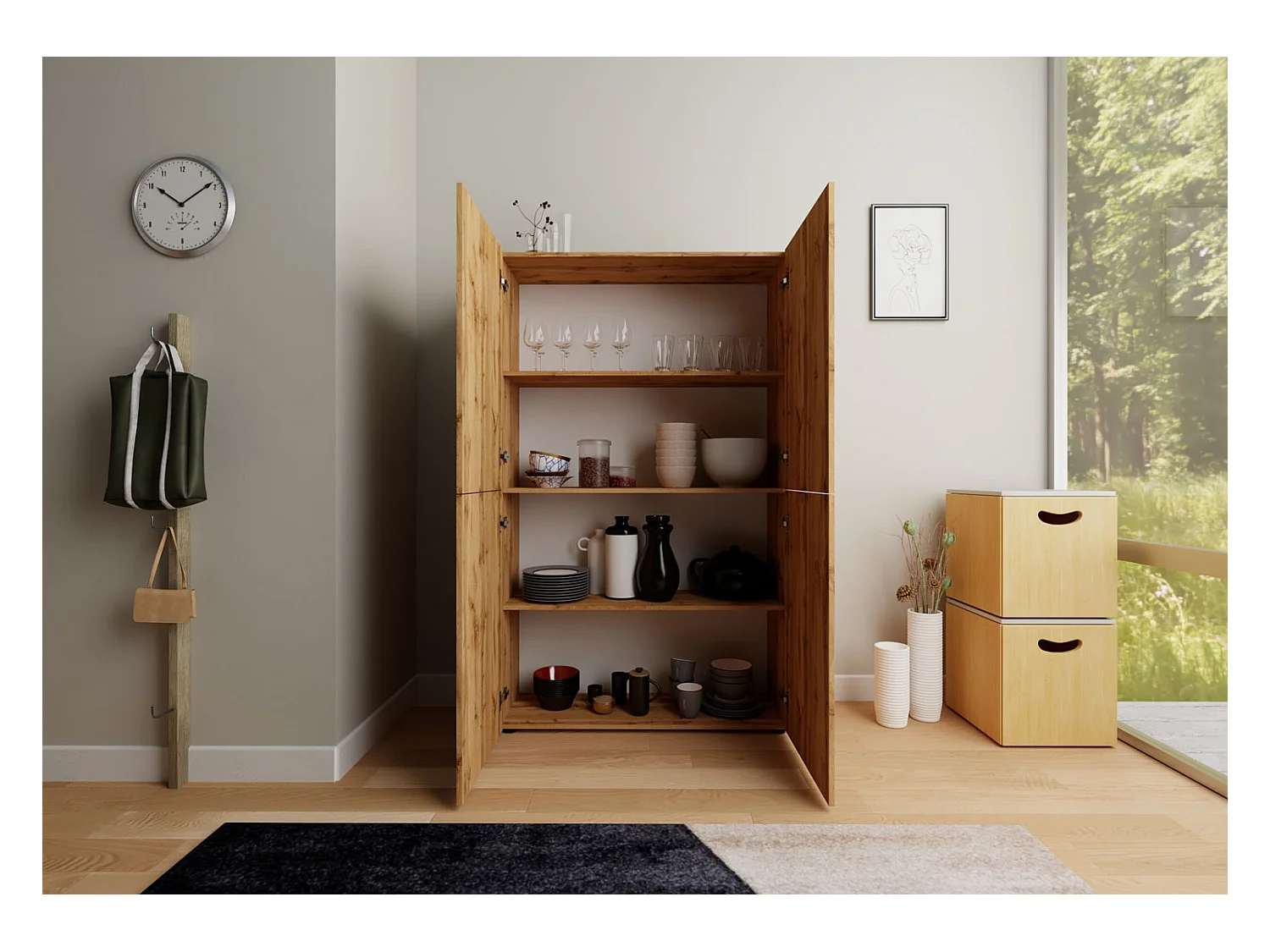 Armario alto 4 puertas 100x35x165 cm Elios roble natural