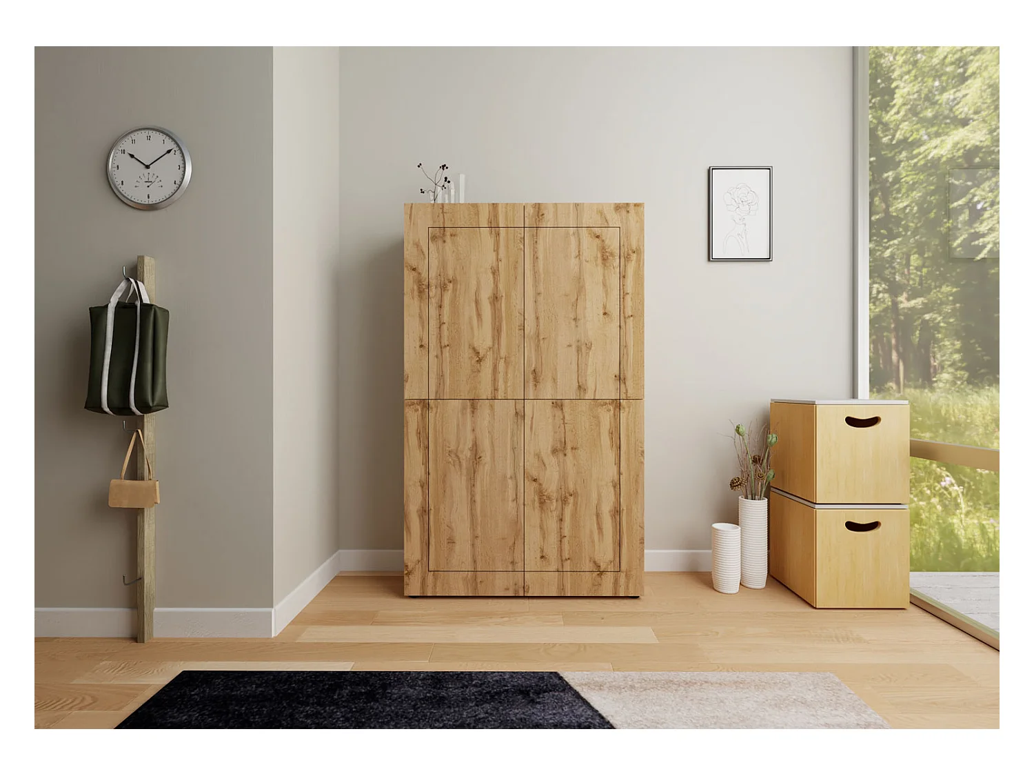 Armario alto 4 puertas 100x35x165 cm Elios roble natural