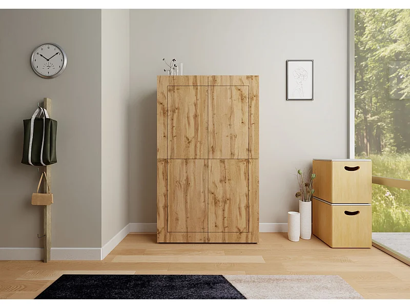 Buffet haut 4 portes 100x35x165 cm Elios chêne nature