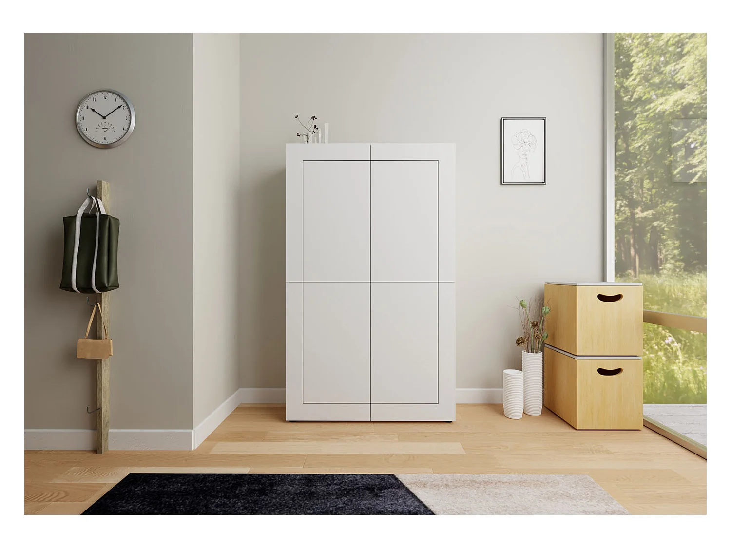 Buffet haut 4 portes 100x35x165 cm Elios blanc brillant