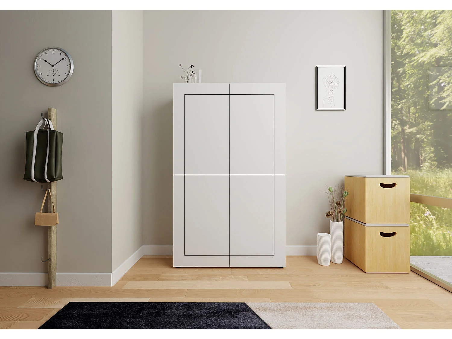 Buffet haut 4 portes 100x35x165 cm Elios blanc brillant