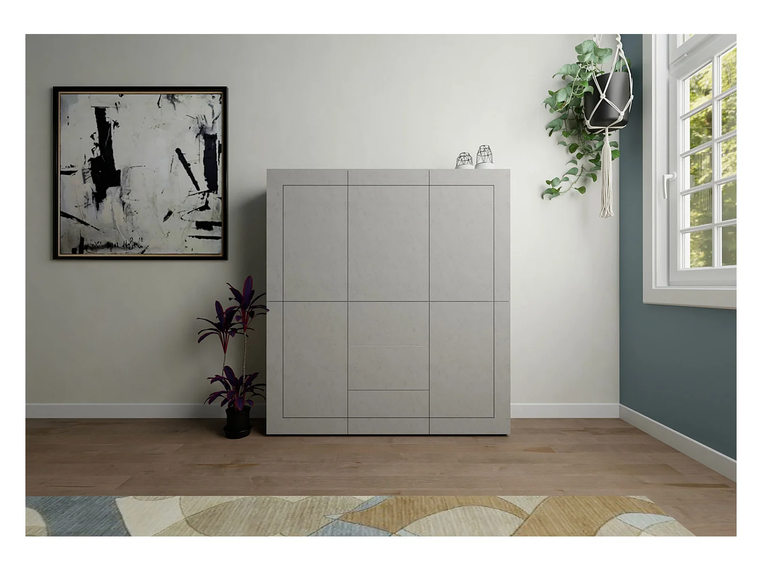 Buffet haut 5 portes/3 tiroirs 150x35x165 cm Elios cachemire