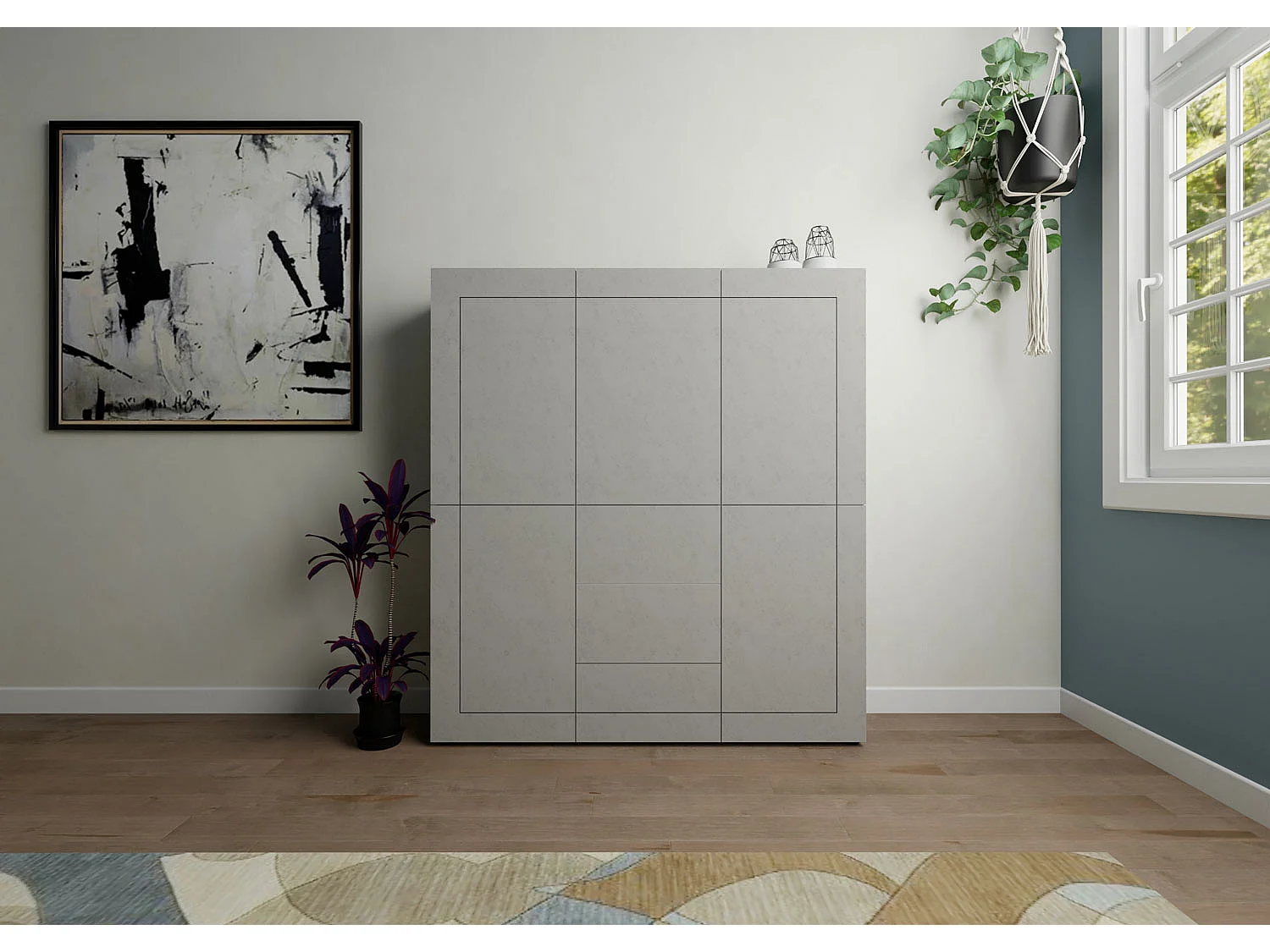 Credenza alta 5 ante/3 cassetti 150x35x165 cm Elios cashmere
