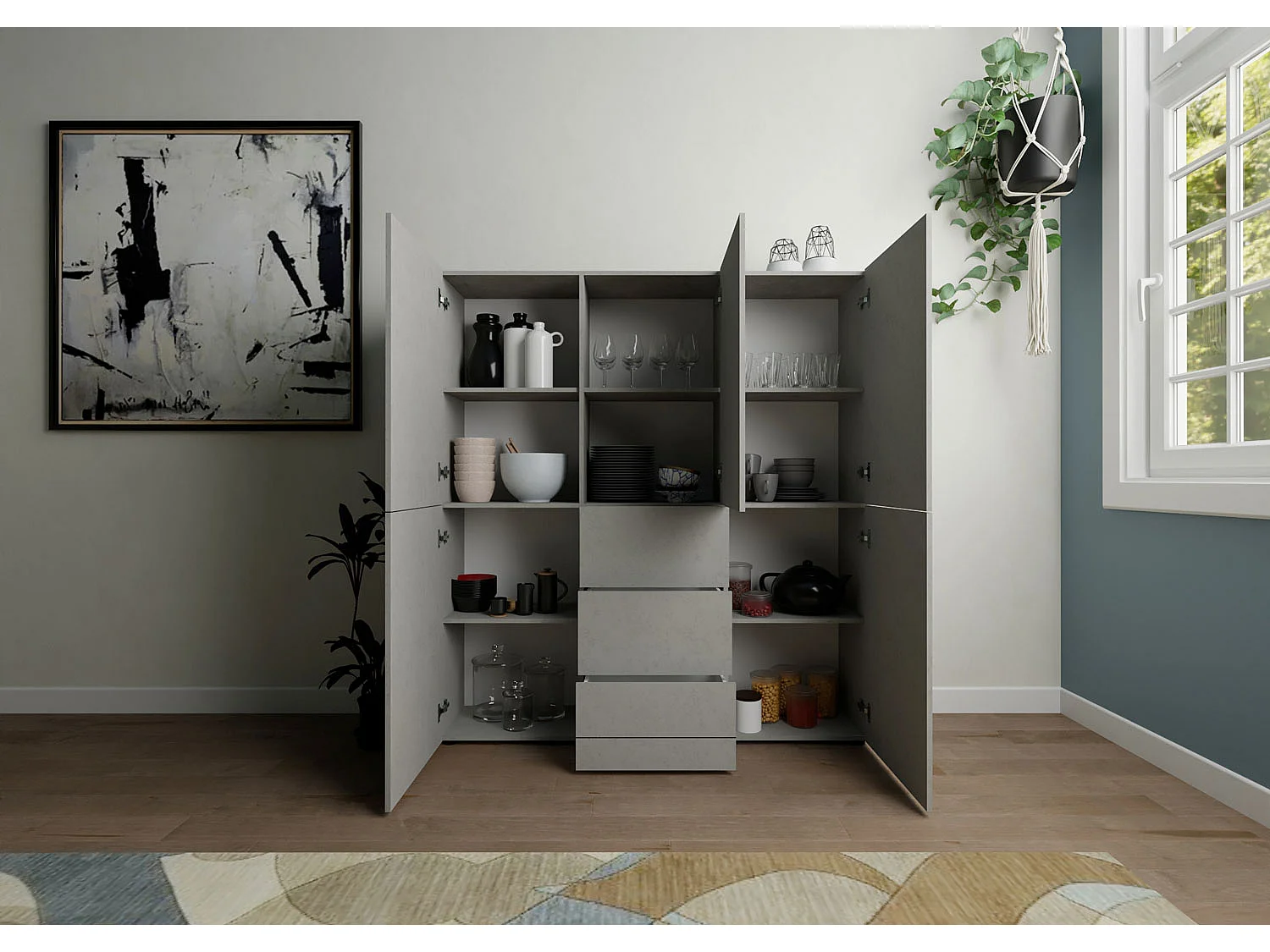 Hohe Kommode 5-türig/3-Schubladen 150x35x165 cm Elios Kaschmir