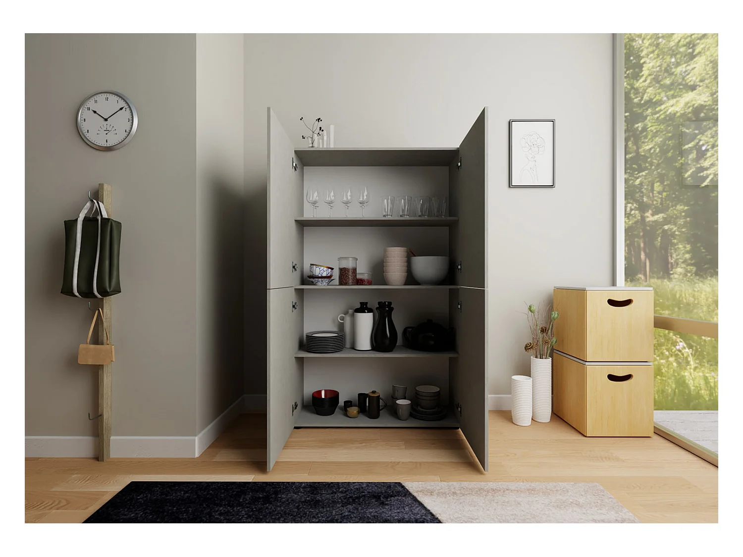 Buffet haut 4 portes 100x35x165 cm Elios cachemire