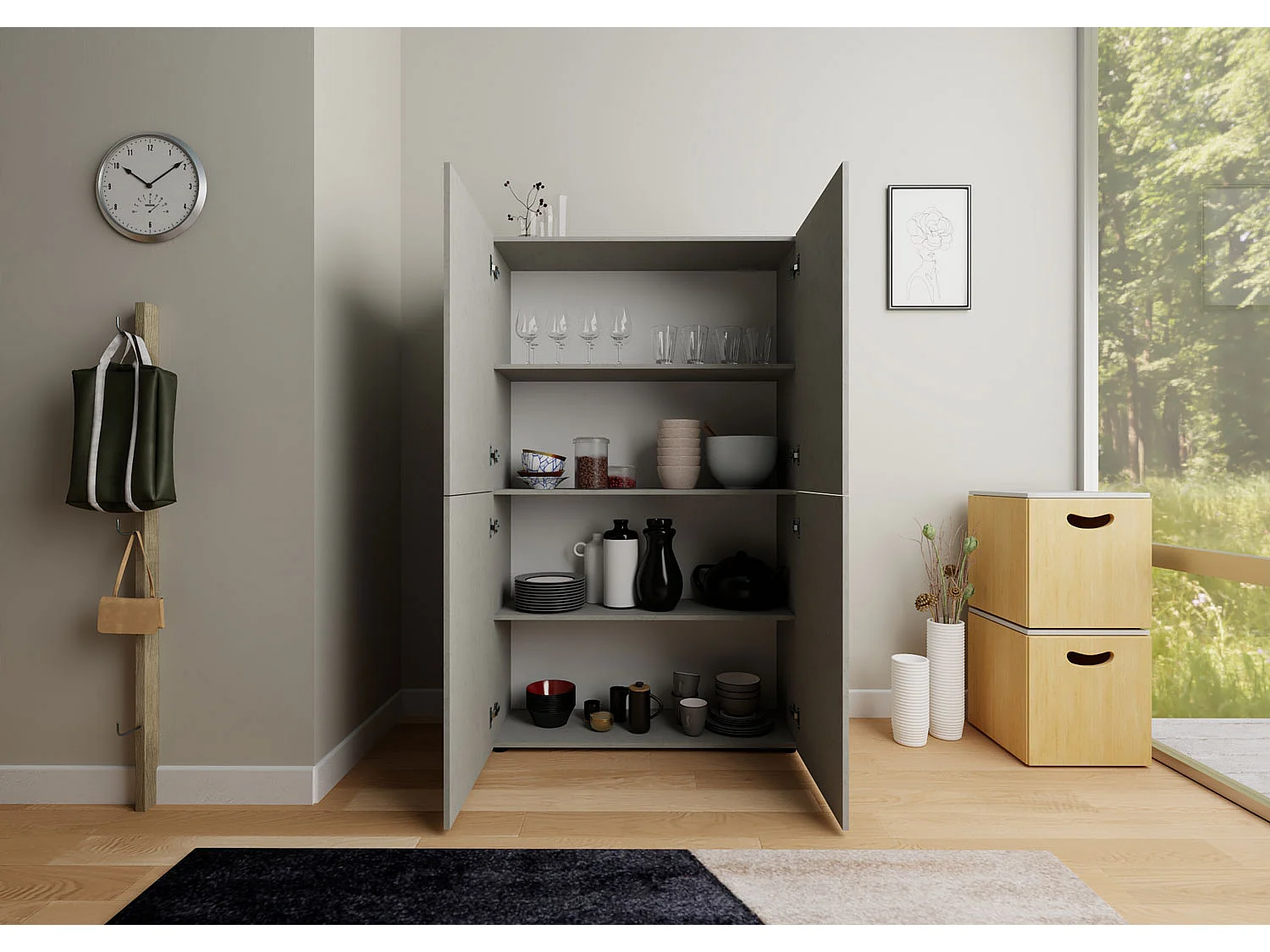 Buffet haut 4 portes 100x35x165 cm Elios cachemire