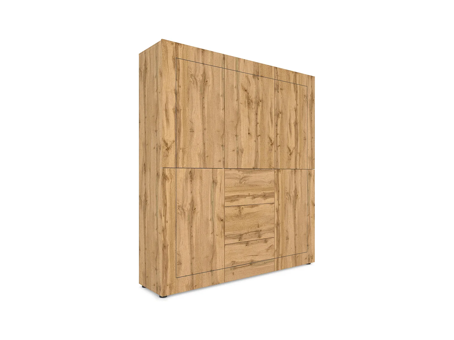 Buffet haut 5 portes/3 tiroirs 150x35x165 cm Elios chêne nature