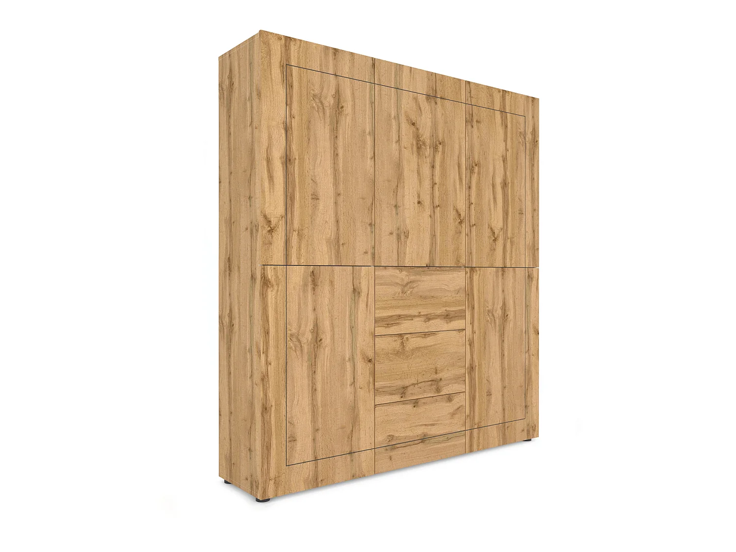 Buffet haut 5 portes/3 tiroirs 150x35x165 cm Elios chêne nature