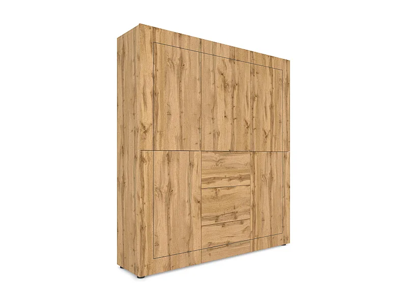 Buffet haut 5 portes/3 tiroirs 150x35x165 cm Elios chêne nature