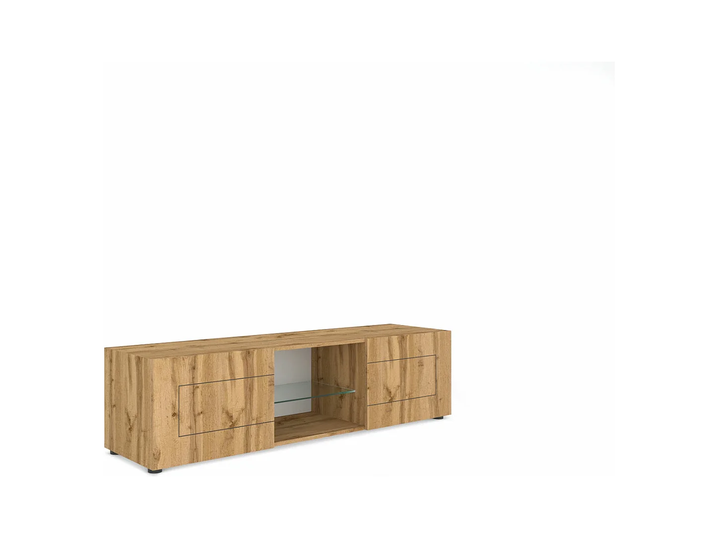 Meuble TV 2 portes avec niche ouverte 150x40x40 cm Elios chêne nature
