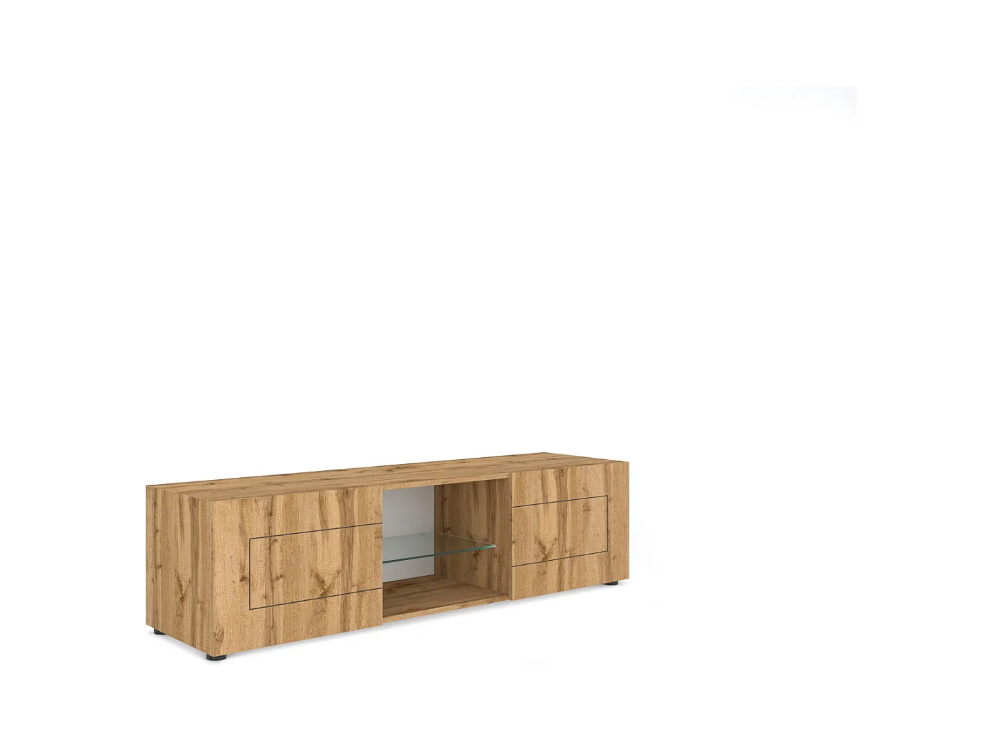 Meuble TV 2 portes avec niche ouverte 150x40x40 cm Elios chêne nature